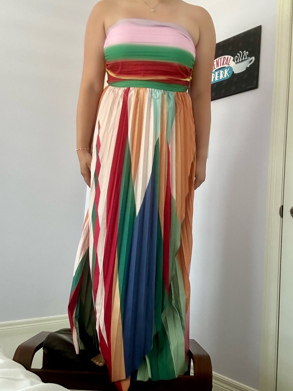 Multicolor Pleated Maxi Dress - Vibrant Stripe Design - Picture 3 of 8